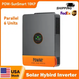 PowMr 10000W 48V Hybrid Solar Inverter, 120V/240V AC Split Phase Pure Sine Wave, Built-in 200A MPPT Controller, Supports 6-Unit Parallel Operation, Compatible with Lead-Acid & Lithium Batteries, Supports Batteryless Operation, Off-Grid, US Stock