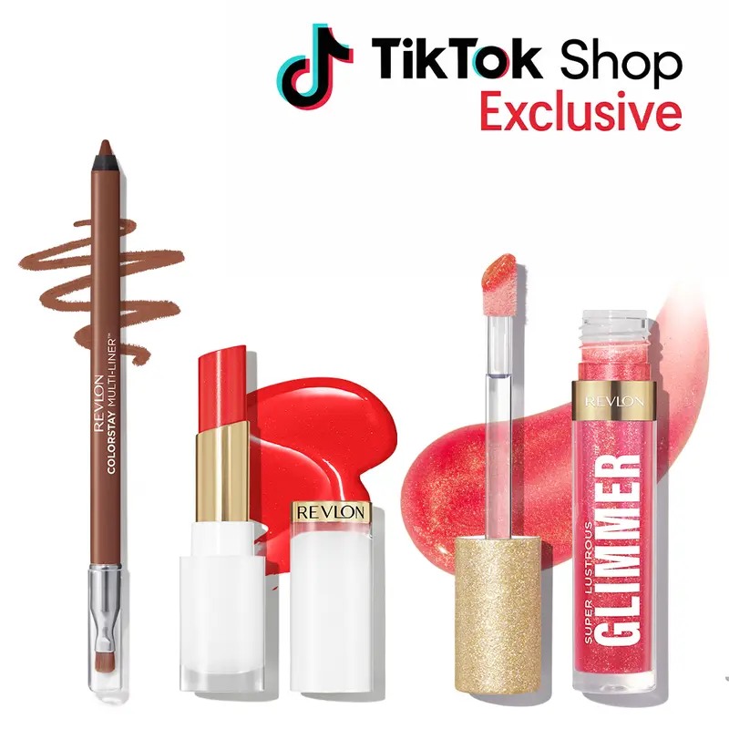 Revlon TikTok Shop Exclusive Lip Bundle - Super Lustrous Glass Shine Balm, Colorstay Multi-Liner, Glimmer Gloss, Radiant Makeup hydrating Lip Set