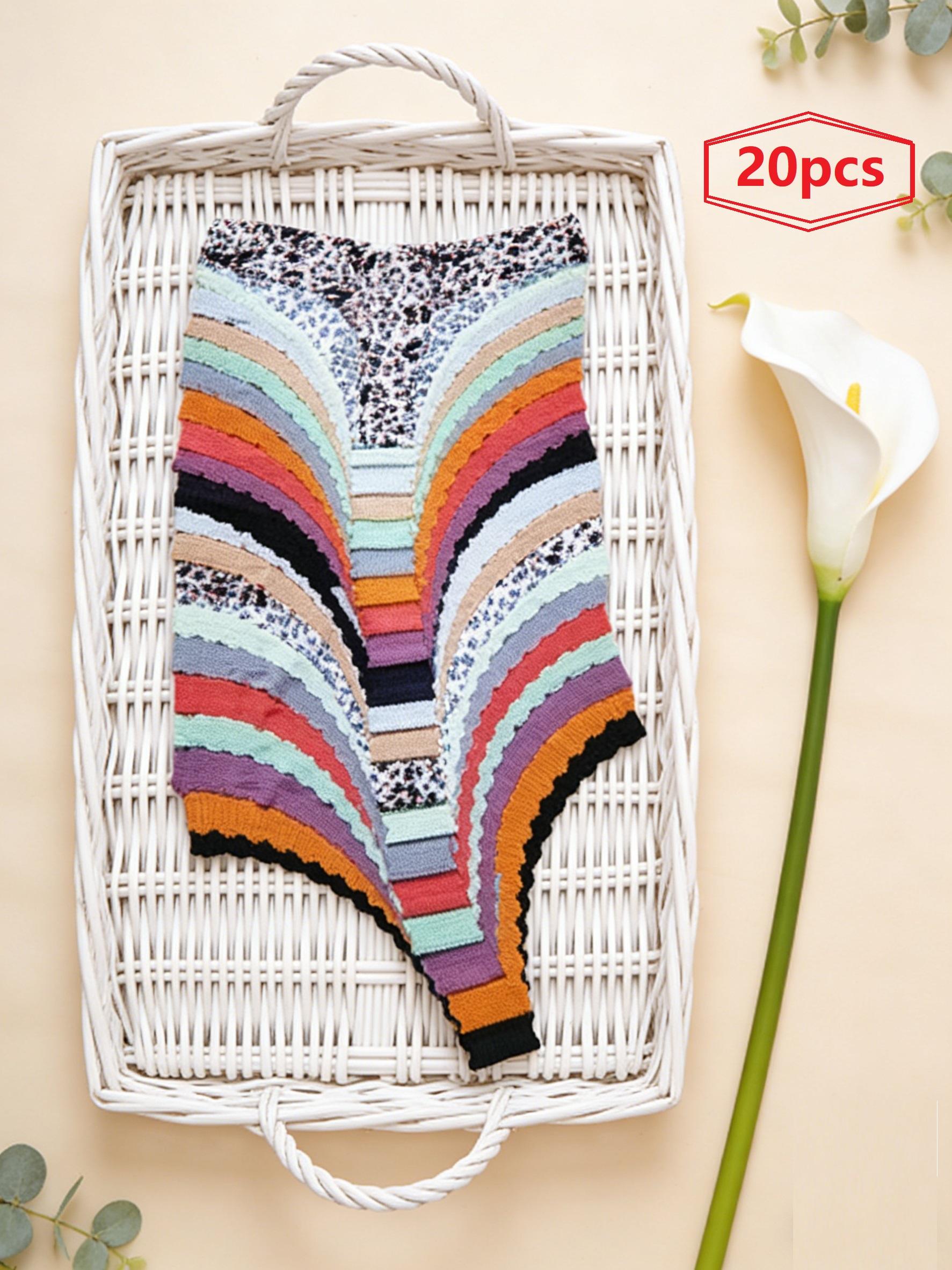 20-10 Pack Seamless Thongs for Women No Show Thong Underwear Soft Pastel Panty Regular Fit Panties Scallop Trim Knicker Multiple Colors Print Womenswear Style Everyday  seamless french cut Seamless Camel Toe Cover Thongs  lady comfort basic minimalist