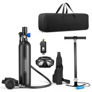 Compact 1 Liter Scuba Tank Portable Diving Tank For Underwater Breathing Reusable Air Cylinder Up To About 20 Minutes Of Dive Time Emergency Rescue Gear With Adapter And Snorkeling Goggles For Training Snorkeling And Leisure