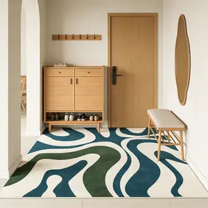 Blue Abstract Wave Pattern Living Room Carpet, Modern Simple Bedroom Bedside Rug, Luxurious Soft Office Desk Area Mat, Abstract Rugs, Home Decor Rugs