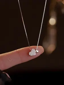 Mother's Day Gift Elegant Women's Heart-Shaped Necklace, Simple Style Zircon Pendant Jewelry, Perfect for Daily Wear & Gifts, Cubic Zirconia Pendant, Heart Design Necklace