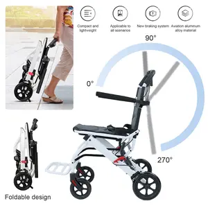 (only 16lb) Super Lightweight Transport Wheelchair. Easy to Travel, Locking Hand Brakes, User-Friendly, Folding, Portable. for Adults or Child (up to 220lbs)
