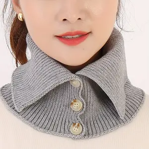 1 Piece Women's Faux Collar Scarf - Elegant Button Down Neck Warmer, Soft Elastic Solid Color Winter Accessory, Suitable for Outdoor and Casual Wear, Machine Washable, Cold Protection Gear, Textured Knit, Fashion Button Detail, Unique Neck Ornament, Durab