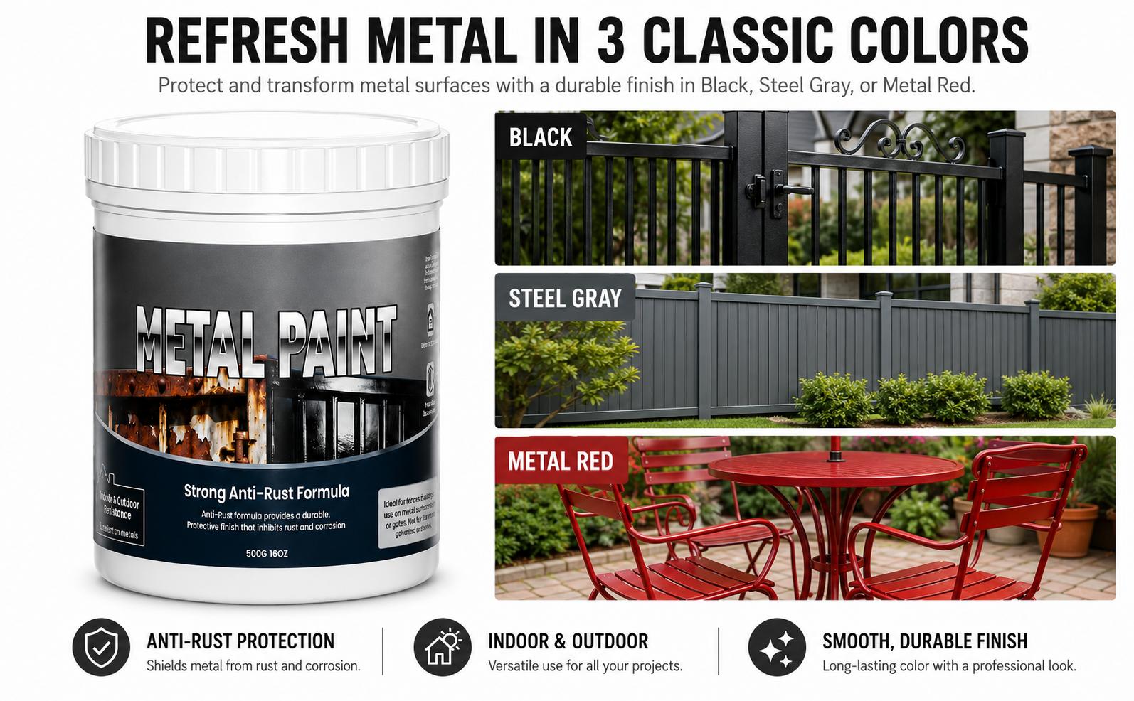 Protective Metal Anti-Rust Coat Paint - Corrosion Preventative, Outdoor Safe, Waterproof, Easy to Use, High Coverage, Low Odor, Durable for Outdoor & Garage Doors (Home Improvement Building Supplies)