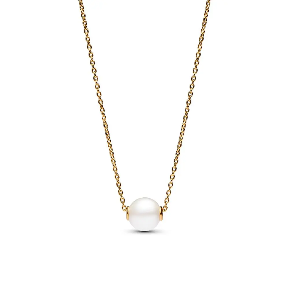 Pandora Treated Freshwater Cultured Pearl Collier Necklace 363167C01-45, Casual, Unique, Adults, Adjustable Cable Chain, Bleaching And Lustre Enhancement, Metal Plated Gold, Classic And Contemporary