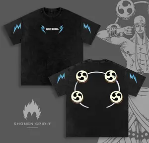 God Enel Lightning Drum Ring Graphic Tee, OP Enel Thunder God Back Print Artwork Shirt, Skypiea Divine Electricity Symbol Anime Manga T-Shirt, Raijin Inspired Lightning Power Minimal Front Streetwear Tee, Oversized Unisex Heavyweight Anime Apparel