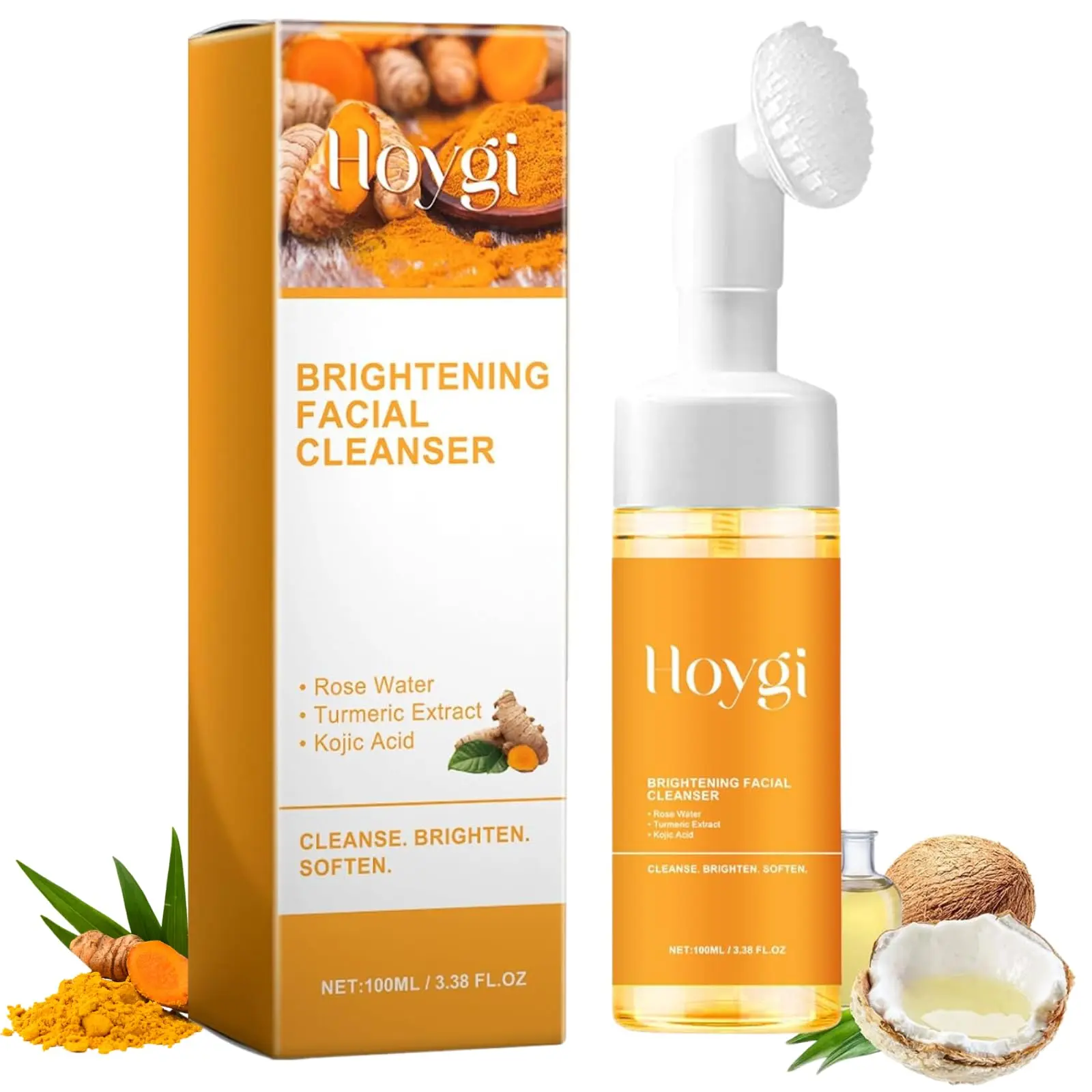 Turmeric Facial Cleanser, Deep Cleansing FacialWash With Brush, Turmeric Foaming Cleanser forAll Skin
