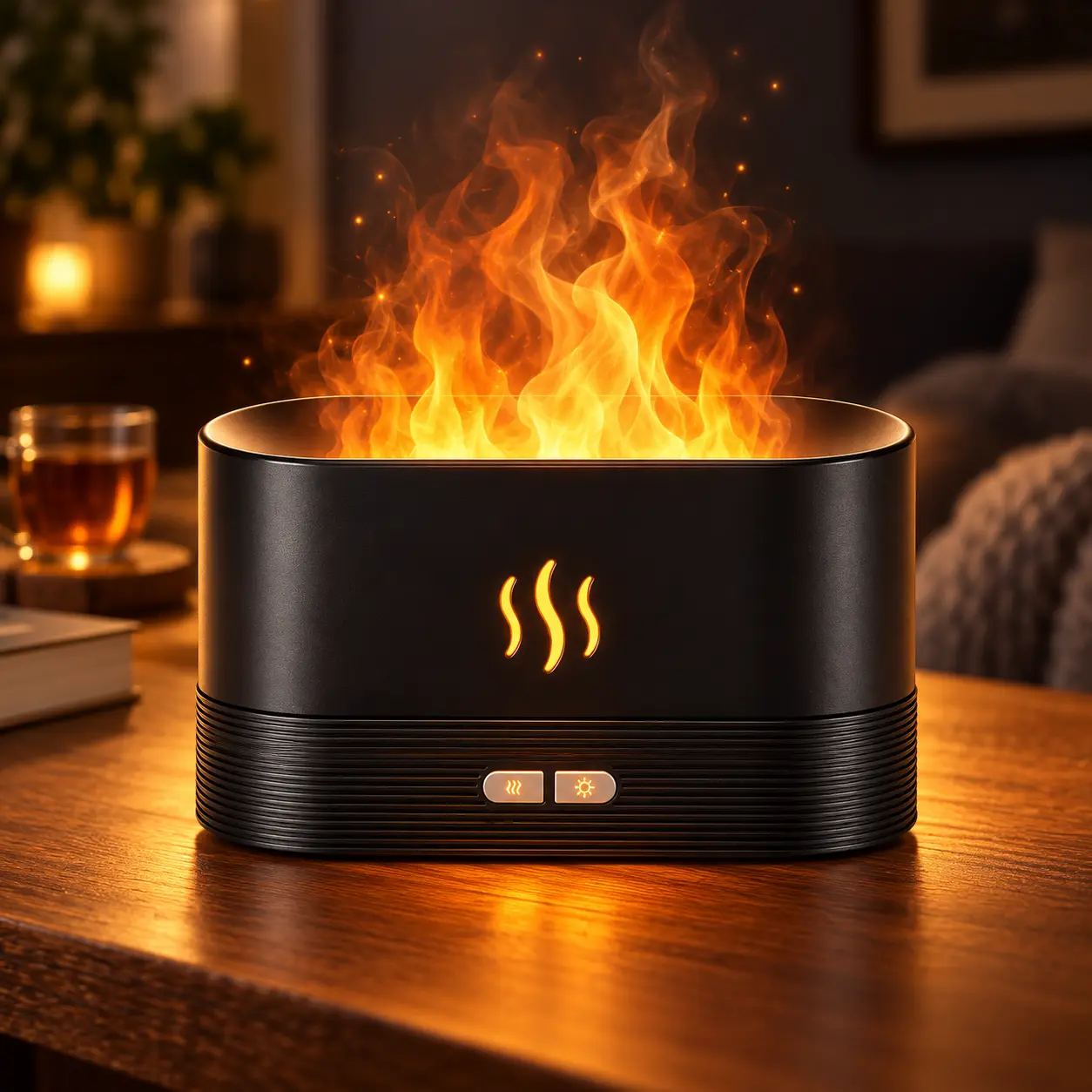 Aromatherapy Aroma Humidifier, Flame Oil Diffuser & Essential Oil Diffuser – Upgraded 7 Colors Flame & Water, 180ml, 2-8H, 20dB Quiet, Auto Shut-Off, Realistic Fire for Relax Sleep
