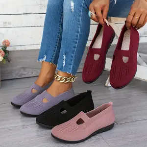 Lady's breathable one-heel slip-on flat mom's shoes Footwear Girl Slipon Women Active Parent Bridal Beige