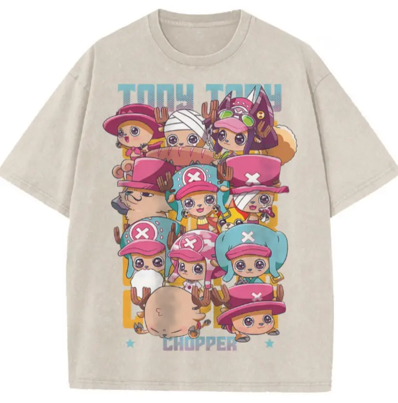 Tony Tony Chopper Shirt, Cute Chopper Expressions Cream Graphic Tee, Kawaii Anime Character T-Shirt, Tony Tony Chopper Apparel Gift for Womenswear Menswear Cotton Casual Crewneck