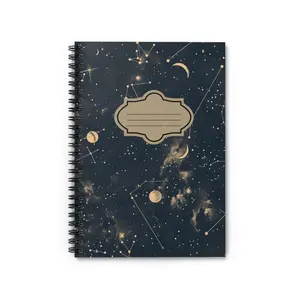 Celestial Zodiac Astrology Notebook- Dark Moody Witchy Victorian Aesthetic- Dark Academia School Supplies- Composition Notebook Manifestation Journal Birth Month Aesthetic Gift for Her- Dark Blue Gold Stars Moon Spiral Notebook- Ruled Lined