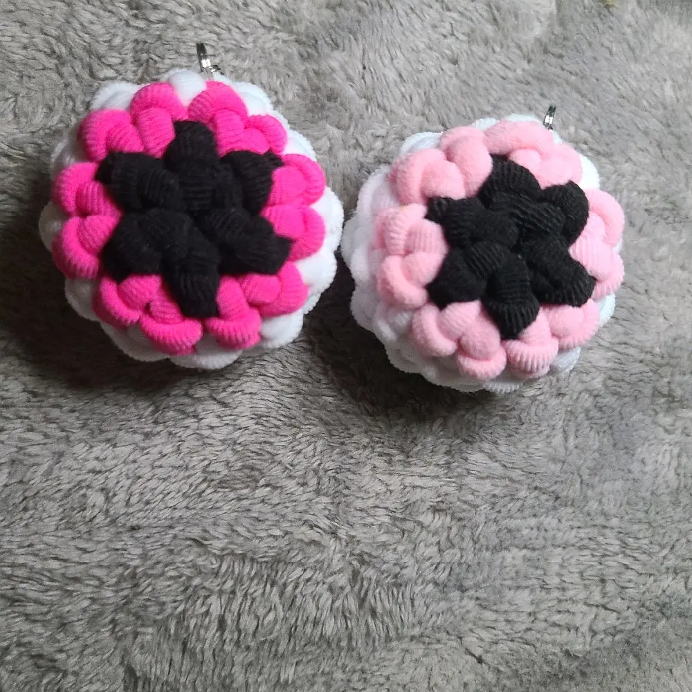Hand Crocheted Eye Ball Keychains - Pink Black & White Color Scheme Unique Design Key Accessories
