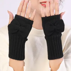 Winter Comfy Fleece Fingerless Gloves for Women Graphic Print Stretchy Warm Long Fashion Matching Mittens Dark Gray 100% Acrylic 35g 20cm x 7cm