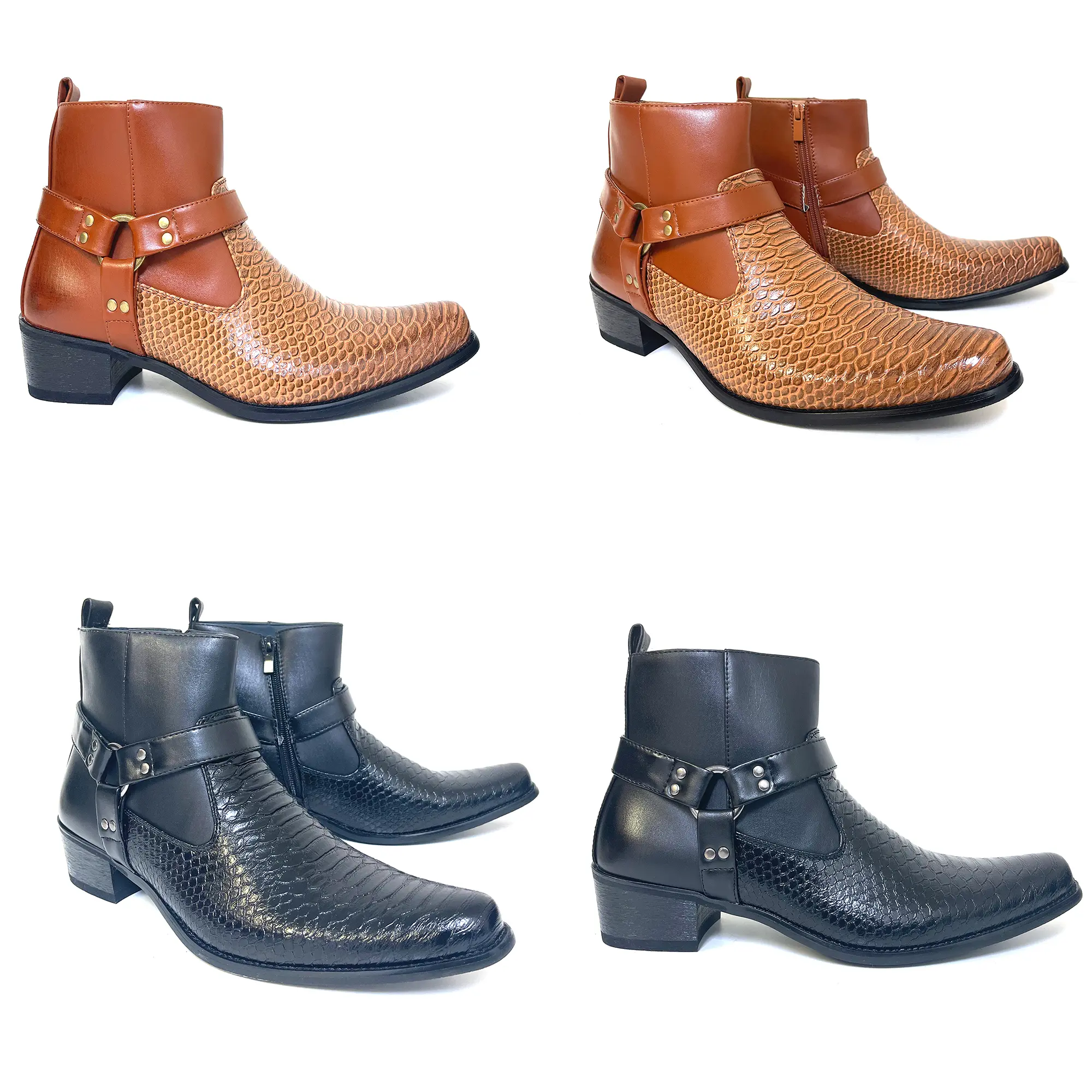 Men's Cowboy Boots Western Ankle Harness Strap Zipper Men's Cowboy Boots Western Ankle Harness Strap Zipper