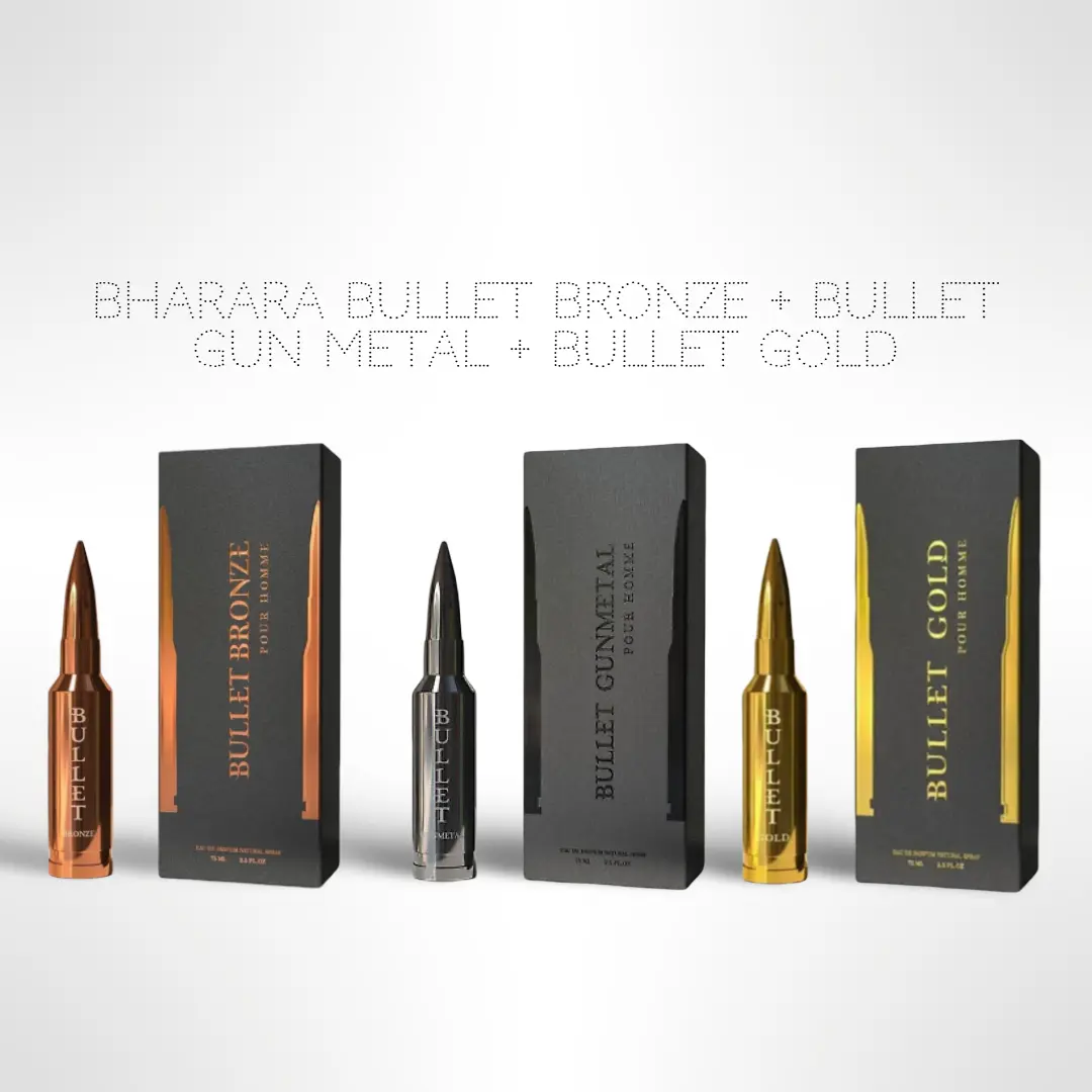 BHARARA Bullet Gun Metal 75ml + Bullet Bronze 75ml + Bullet Gold 75ml - Fragrance Set of 3 For Men - Suitable for all occasions Men's Colognes