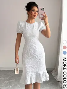 Women's Bodycon Midi Dress with Slit, Spring Summer Stretch Chic Elegant Formal Office Pencil Dress, Tummy Control & Side Pockets, Slim Fit Workwear