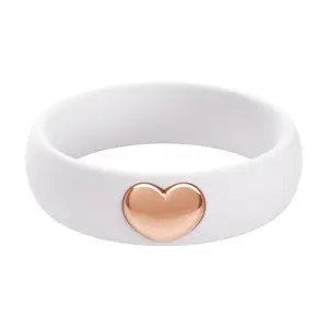 ThunderFit Silicone Rings for Women, Silicone Wedding Band with Heart, 5.5 mm Wide, 2mm Thick Rubber Engagement Rings