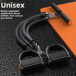 Pedal puller, anti-breaking four-strand tension rope, leg training, home abdominal muscle training, sit-ups, auxiliary unisex curl puller, non-slip foot pedal, non-slip breathable handle