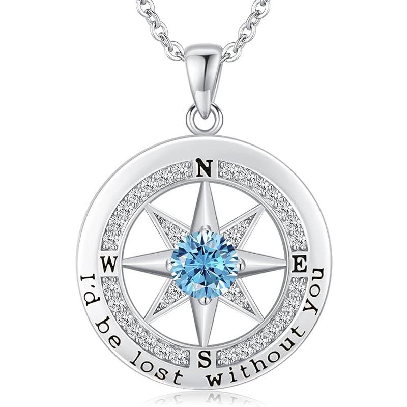 Personalized 12 Birthstone Compass Necklace | 925 Sterling Silver with Gold/Rose Gold/White Gold Plating + Zircon, Birth Month Jewelry for Women, Ideal Birthday Gift