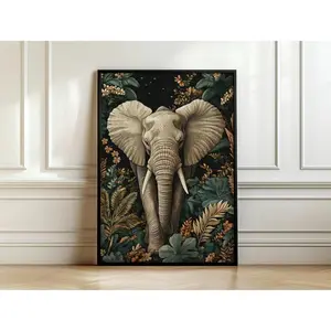 Elephant Wall Art, Elephant Art Print, Elephant Gifts, Elephant Home Decor, Animal Lover Art, Elephant Lover Poster, Dark Cottagecore Art Artistic Cotton Artwork Matte Minimalist Ornaments Decoration Room Photo wall decor posters