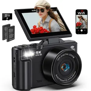 75MP CMOS Wide Angle Point & Shoot Digital Camera, Rechargeable UHD Autofocus Camera with 18x Zoom, 3-Inch 180° Flip Screen, Wireless WiFi, Flash, 32GB Micro SD Card, 2 Batteries, MP4 Recording for Photography, Vlogging