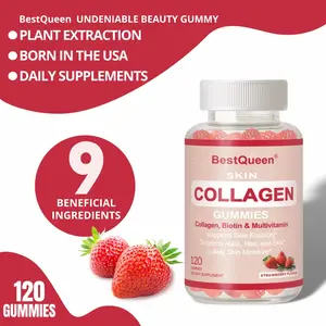 BestQueen Collagen Gummies, Vegan Non-GMO Plant Extracts, Supports Skin Elasticity, Nails, Hair & Skin, Aids Moisture, Vitamin A, C, E, D, B6, Folate, Biotin, 120 Gummies, USA Healthcare Dietary Supplement Fitness Edible