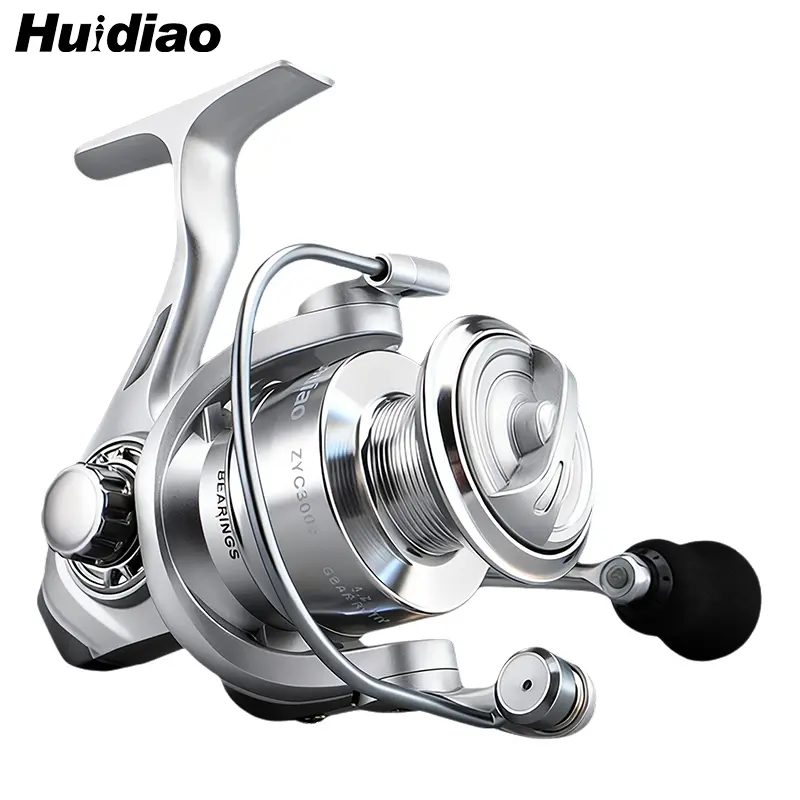 Huidiao Silver Lightweight Spinning Fishing Reel ZYC2000-7000 Series 5.2:1 Gear Ratio 17.6-22LB Powerful Drag Metal Spool/Handle for Bass Pike Walleye Fishing Equipment Fishing Tackle