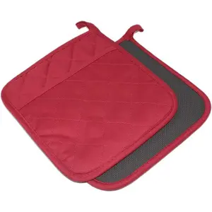 2Pcs Cotton and Neoprene Oven Pads Pot Holders with Pocket 8"x8.5" Dual-Function Hot Pad Set for Finger Hand Wrist Protection Heat Resistant to 428°F,Red