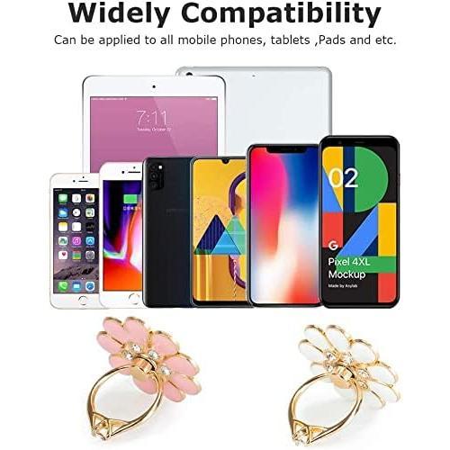 Finger ring stand grip, 2 pack luxury glitter diamond universal metal pop socket for iPhone 16/15/14/13 Pro Max, Galaxy S24/S23/S22 ultra, finger ring grip holder for all smartphone, white/pink