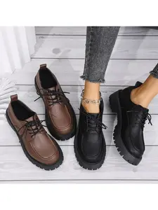 Women's Casual Shoes Lace-Up Slip-On Design  4.5cm Heel  Comfortable for Commute Without Tiring Feet  Round Toe  Simple Matte Upper  Elegant Shoes for Commute, Dates and Work