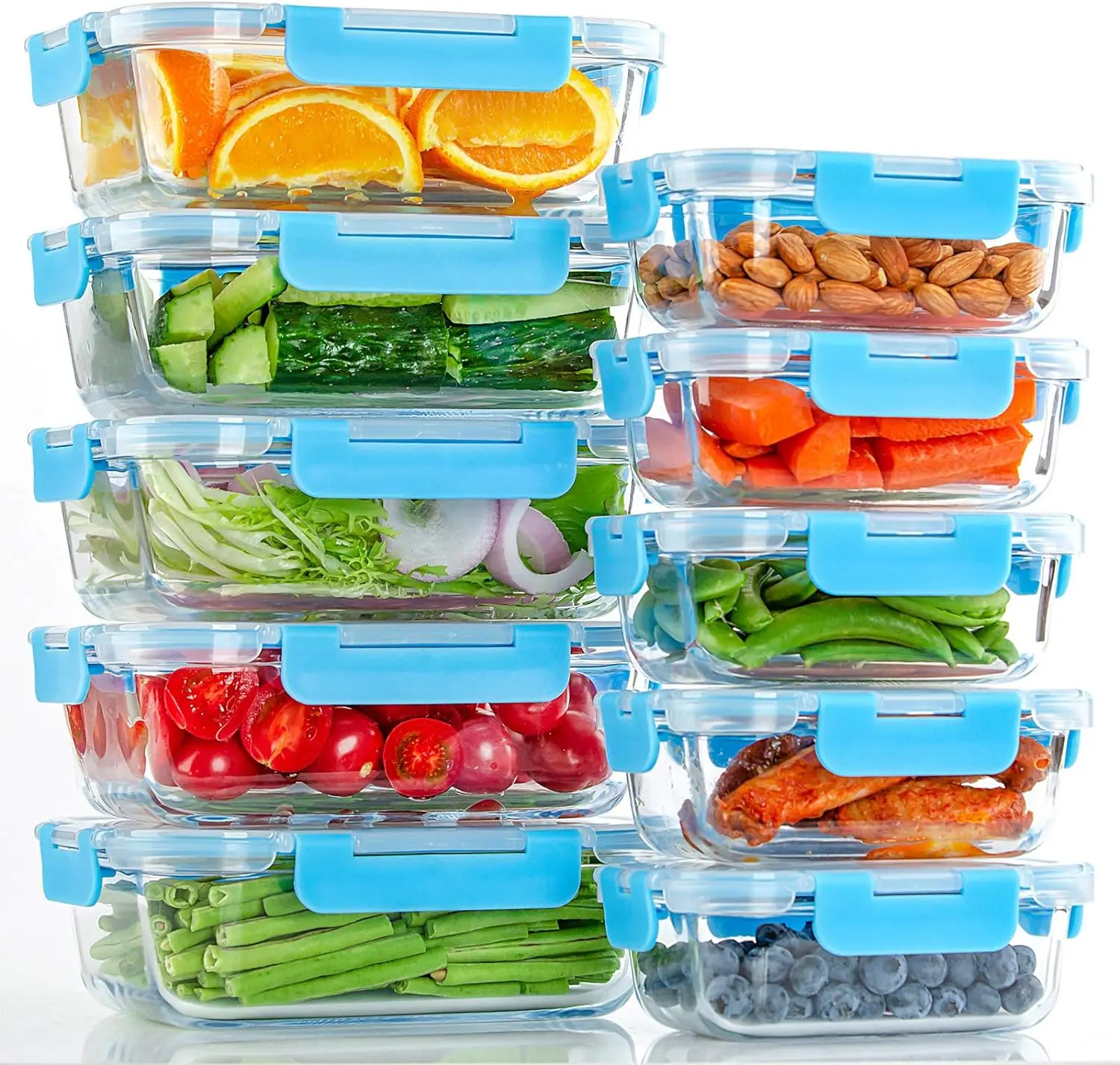 10 Pack Glass Food Storage Containers with Lids | Leakproof, Airtight, For Lunch, On The Go, Leftover, Dishwasher Safe