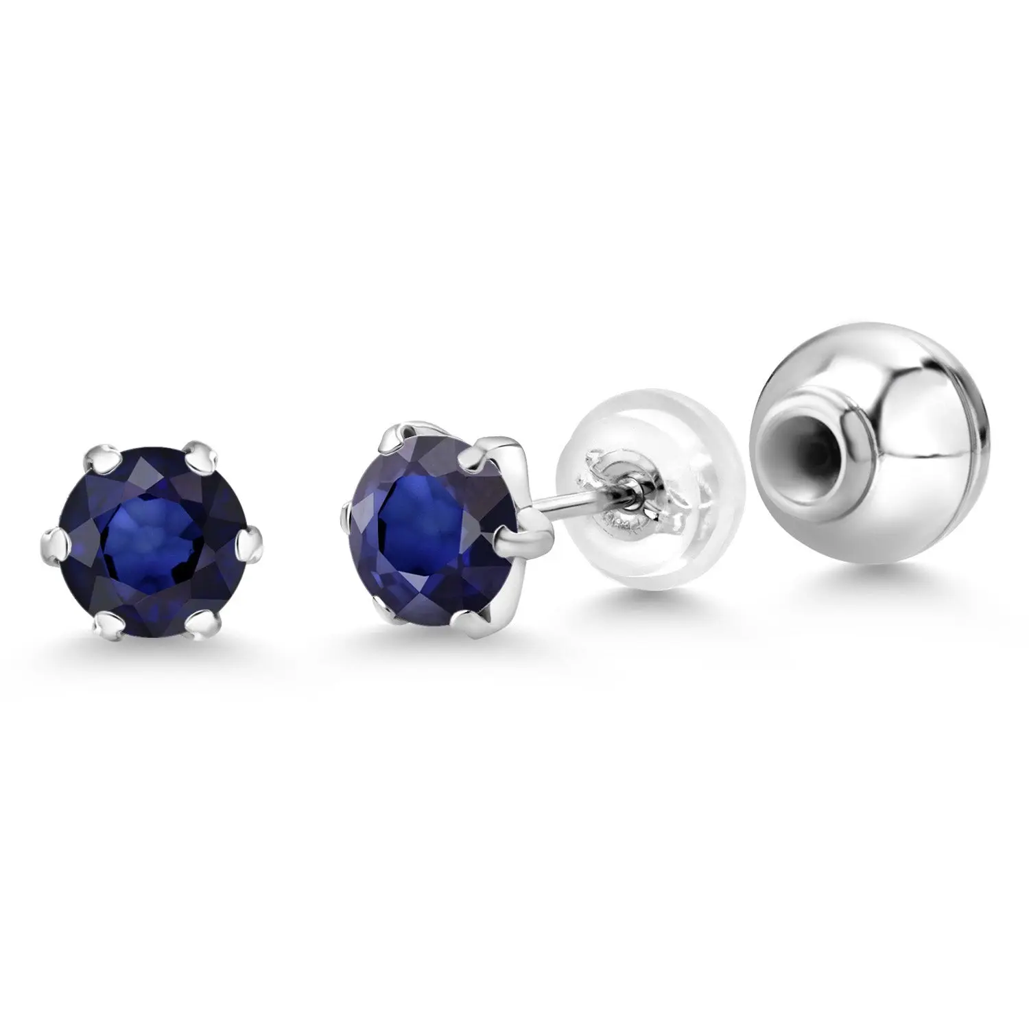Blue Sapphire Women Stud Earrings in Platinum (1.12 Cttw, Gemstone Birthstone, Round 5MM)