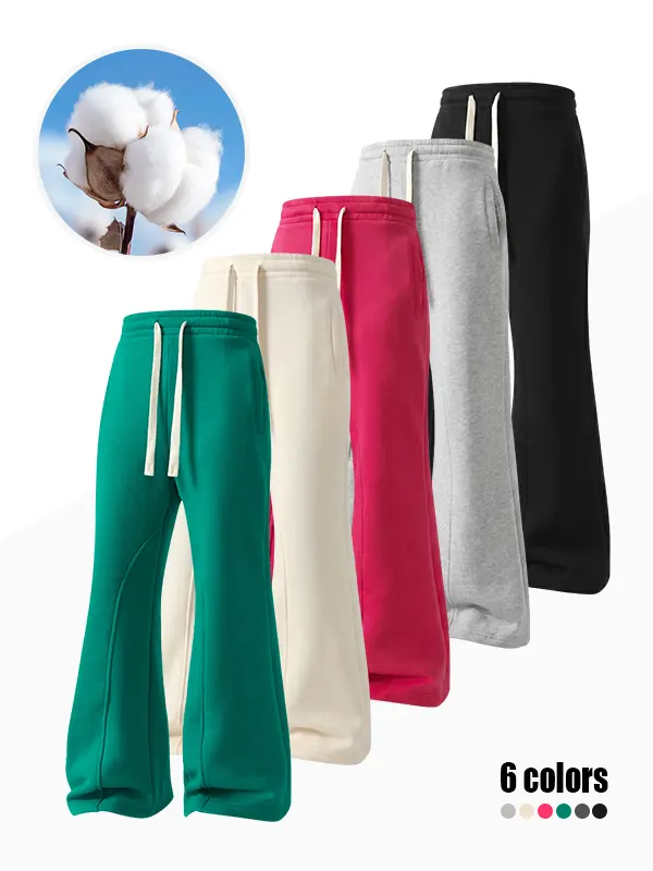 Women Fleece Lined Flare SweatpantsElastic Drawstring Casual Workout Bell-BottomSoft Cotton Blend High Waist Bootcut Pants