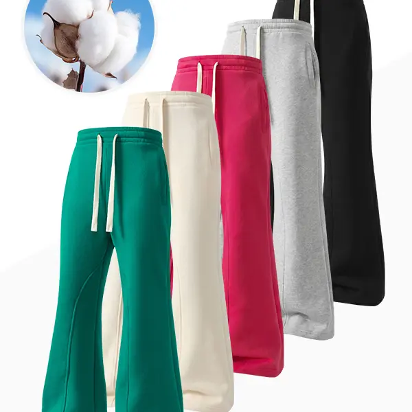Women Fleece Lined Flare Sweatpants - Elastic Drawstring Casual Workout Bell-Bottom - Soft Cotton Blend High Waist Bootcut Pants