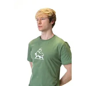 Forest Bull Green T-Shirt - Fitted Short Sleeve Crew Neck Casual Graphic Tee for Summer Menswear