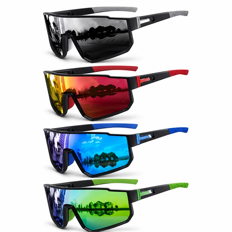 Men's Cycling Sunglasses 4-Pack, Wide Shield Lens, Textured Temple Tips, Unisex Outdoor Sports Eyewear for Running, Hiking, Multicolor Set
