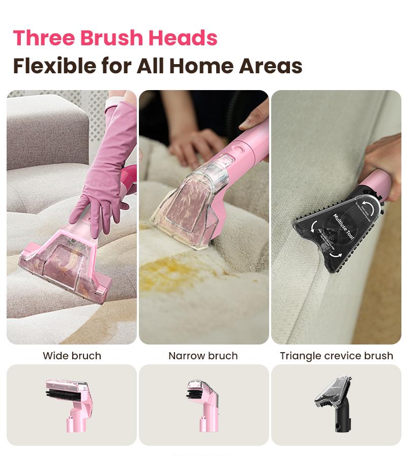 [NewYearSale!] Upholstery Carpet Vacuum Cleaner, 18KPa Suction Spot Cleaning Machine for Pet Stains, Carpets, Sofa, Car Seats, Mattress, with 3 Multipurpose Cleaning Tools, 6'' Deep Cleaning Brush | Portable 3-in-1 Little Pink C9S