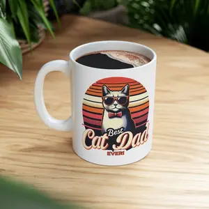 Best Cat Dad Ever Ceramic Mug, Humorous Gift for Animal Lovers and Cat Owners, Perfect for Dad, Boyfriend, or Brother