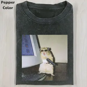 Funny Animal Vintage Graphic Tee, Cyber Hamster T-Shirt, Unisex Meme Cringe Funny Shirt, Menswear Womenswear Streetwear Cotton Comfort