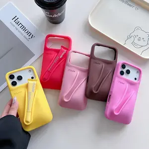 Trendy Rhode Minimalist Silicone Phone Case with Lip Balm Holder, Shockproof Protective Cover for iPhone 11 12 13 14 15 16 17 Pro Max