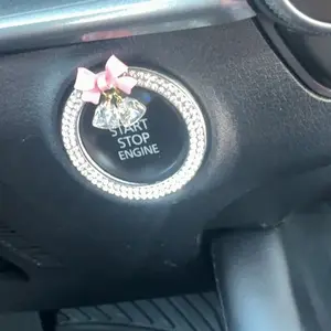 Rhinestone Decor Bowknot Design Car Engine Start Stop Button Ring, Car Engine Start Stop Button Decoration, Car Interior Accessories for Women, Car Decorations, Automotive, Vehicle, Car Interior Decorative
