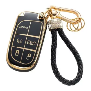 Jeep Car Keychain Cover with Lanyard, Compatible with Grand Cherokee Renegade Wrangler Patriot Commander Smart Key Case Anti-Drop Protection