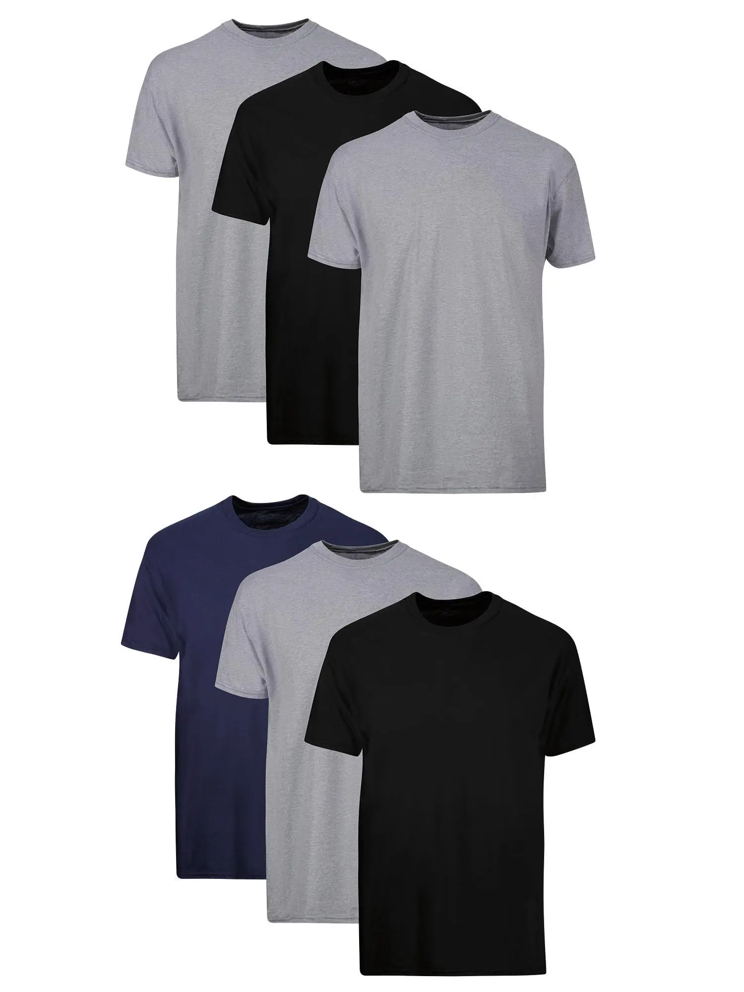 Hanes Mens Undershirt Packs, Stay-Tucked Soft Cotton Undershirts, Best Undershirts for Men, Black/Grey/Blue Assorted (6 Pack)