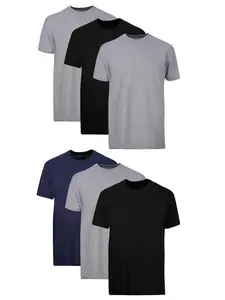 Hanes Mens Undershirt Packs, Stay-Tucked Soft Cotton Undershirts, Best Undershirts for Men, Black/Grey/Blue Assorted (6 Pack)