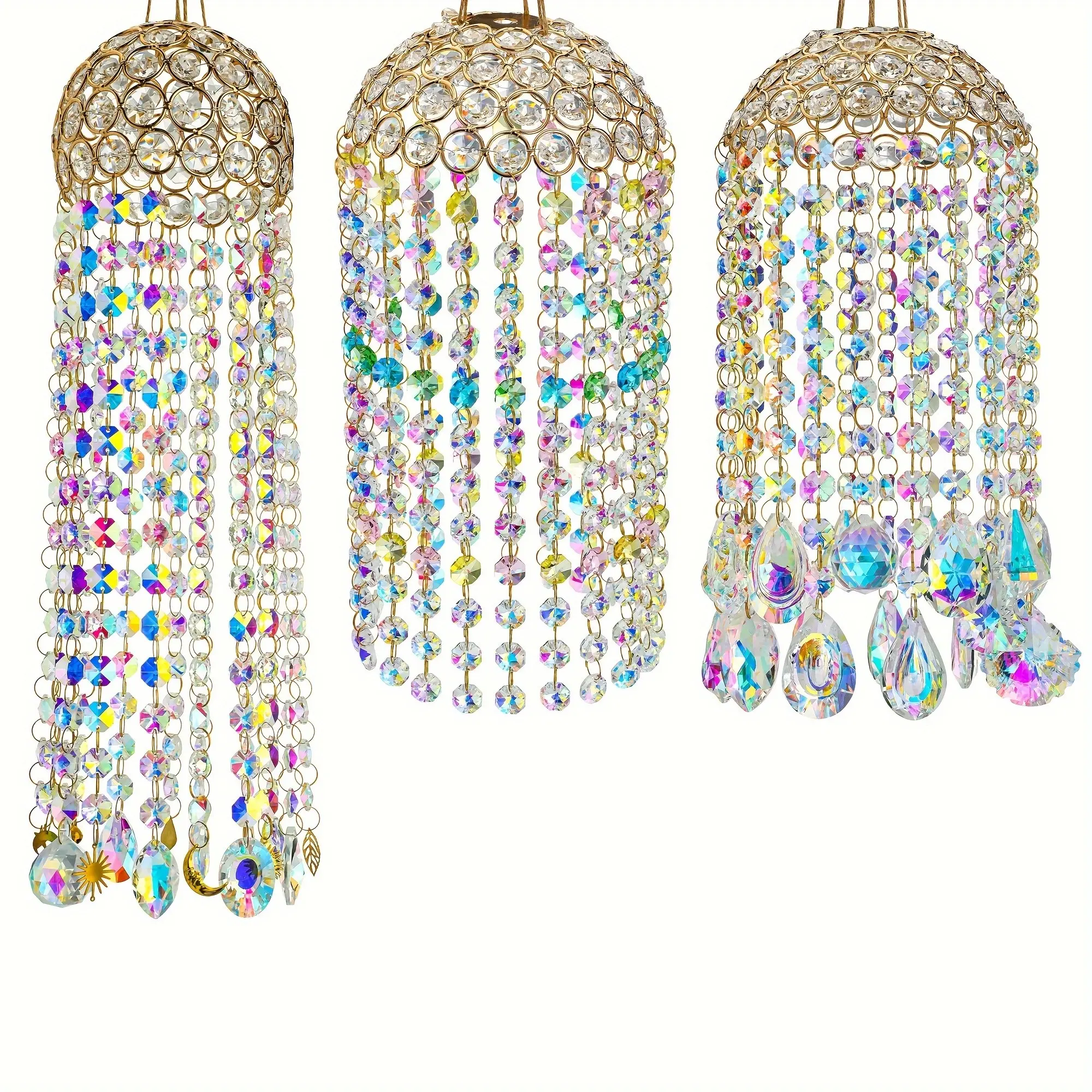 Large Crystal Lampshade Window Hanging Wind Chime, Garden Porch Home Decor, Wedding Party Sunflower Ornament, Rainbow Maker, Glass Beads Prism, Garden Accessories