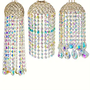 Large Crystal Lampshade Window Hanging Wind Chime, Garden Porch Home Decor, Wedding Party Sunflower Ornament, Rainbow Maker, Glass Beads Prism, Garden Accessories