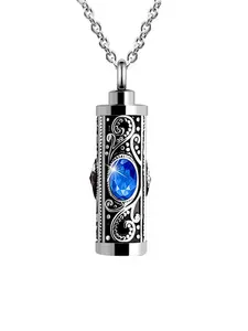 Crystal Cremation Urn Necklace for Ashes, Keepsake Cremation Jewelry for Human Ashes, Stainless Steel Memorial Pendant with Flower for Women