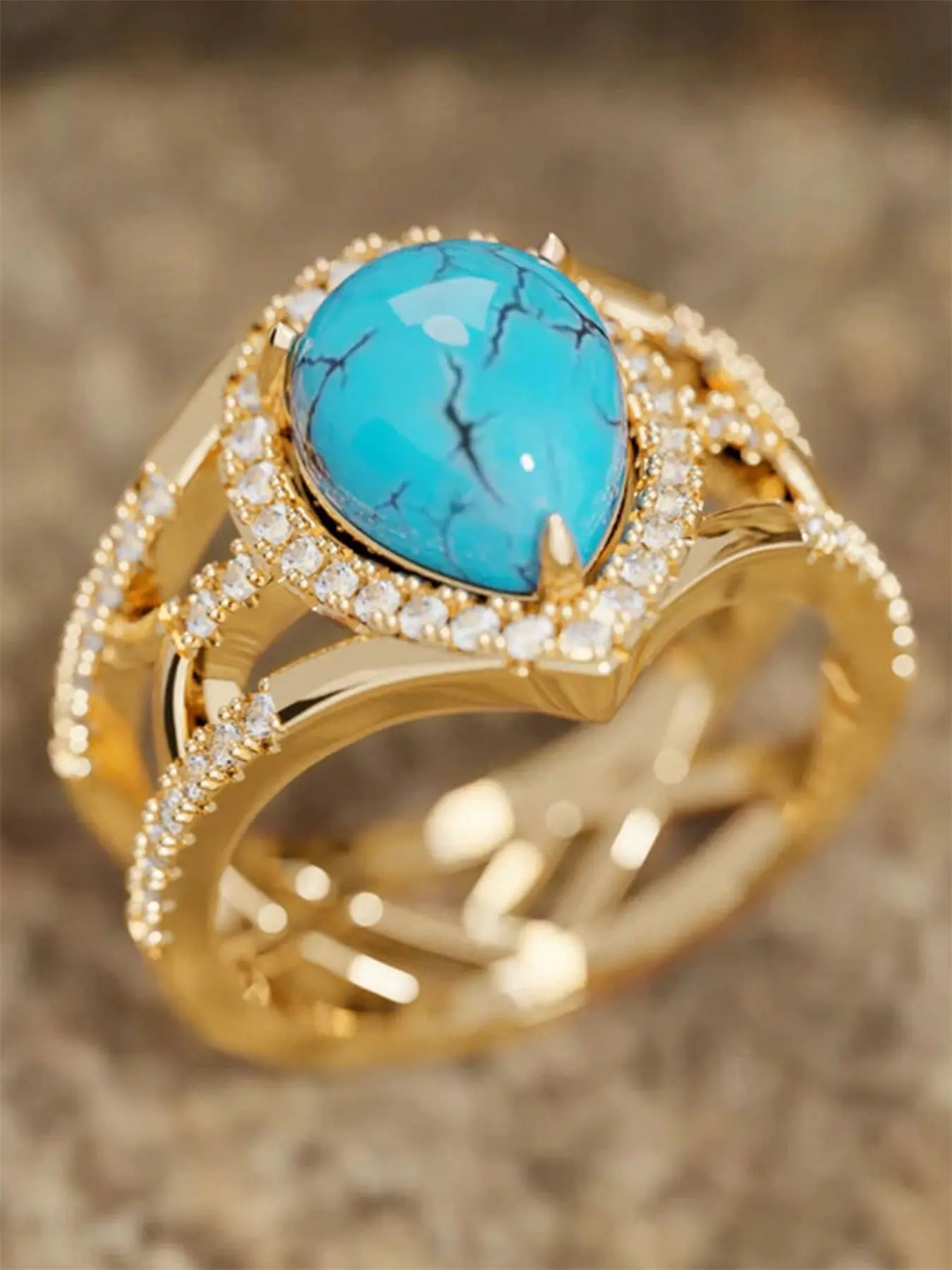 1 PC Luxury Cubic Zirconia & Faux Turquoise Ring For Women For Wedding Engagement Party Jewelry Valentine's Day Gift