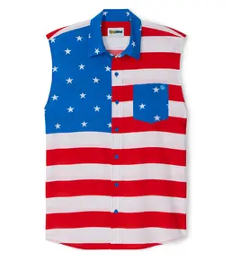 Men's Sleeveless Stripes Button Down Shirt